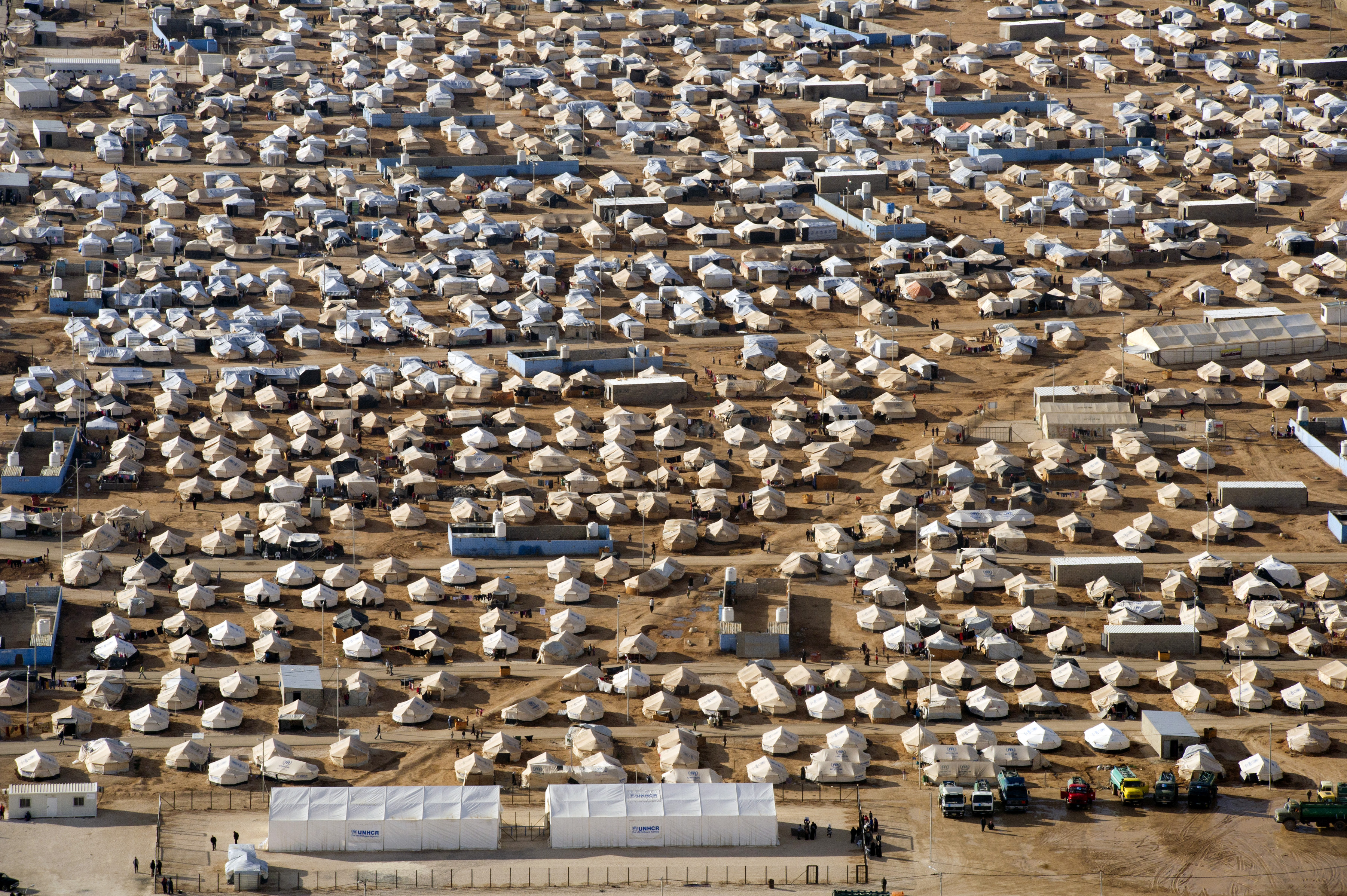 Una vista aérea del campo de refugiados de Za'atri, sede de decenas de miles de sirios desplazados por el conflicto, cerca de Mafraq, Jordania.