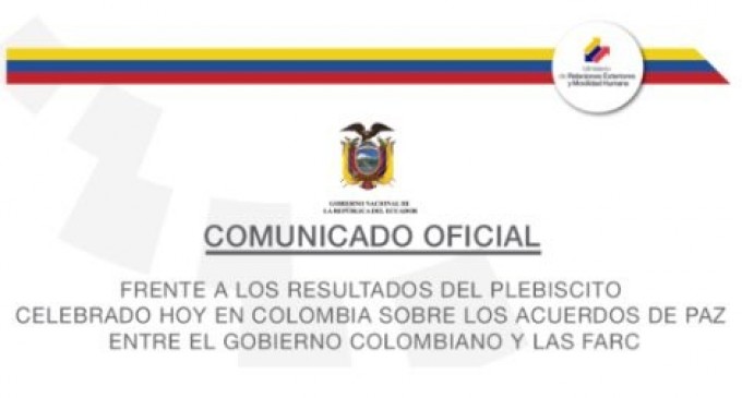 Ecuador se pronuncia sobre resultados del referéndum en Colombia