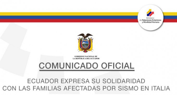 Ecuador expresa su solidaridad con las familias afectadas por sismo en Italia